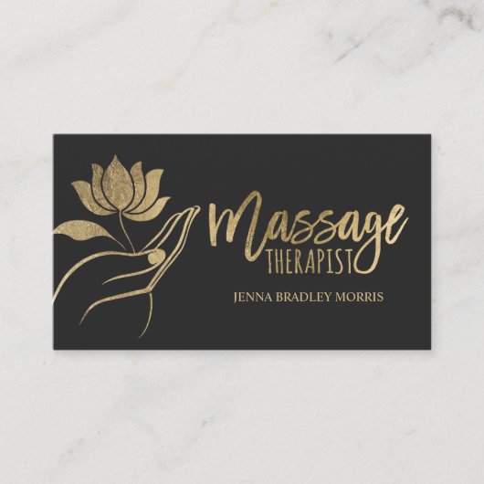Modernes Logo für Schwarz-Gold-Foil-Massage-Therap Visitenkarte (Vorderseite)
