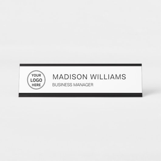 Modernes Logo-Geschäft Unternehmen Weiß Schreibtischnamensplakette (Vorderseite )
