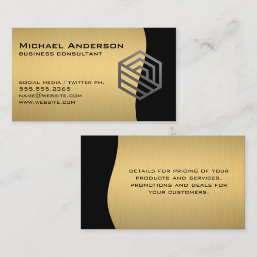 Modernes Logo | Gold Metallic Visitenkarte (Vorne/Hinten)