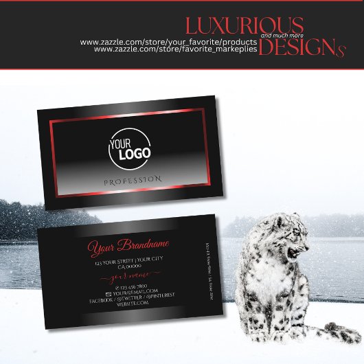 Modernes Logo mit schwarz-weißem, glänzendem Roten Visitenkarte