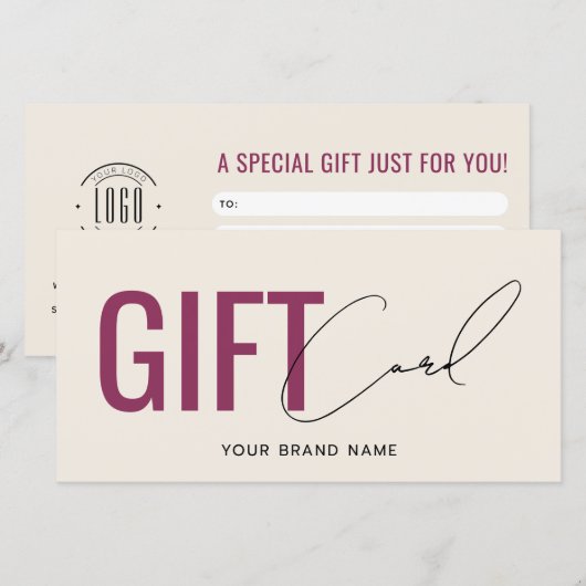 Modernes Logo professionell beige rote Geschenkkar (Vorne/Hinten)