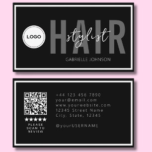 Modernes Logo QR Bewertungs Schwarz Weiß Friseur  Visitenkarte