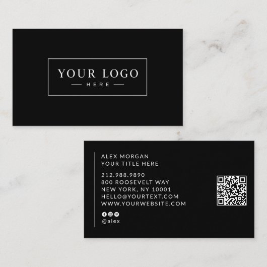 Modernes Logo QR-Code Professionell Schwarz Visitenkarte (Vorne/Hinten)