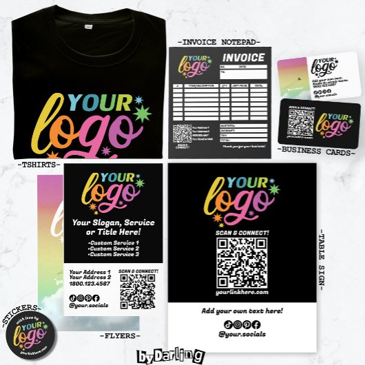 Modernes Logo QR Code Schwarz-weiß Rainbow Foto Flyer