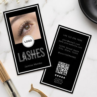 Modernes Logo QR Review Schwarz Weiß Lash Artist  Visitenkarte
