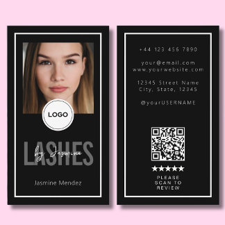 Modernes Logo QR Review Schwarz Weiß Wimpernkünstl Visitenkarte
