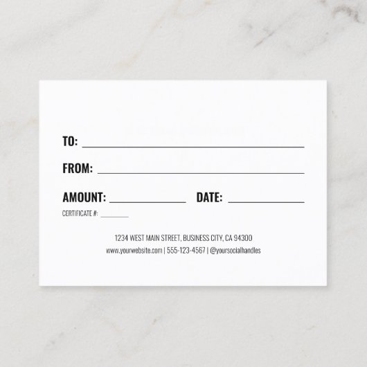Modernes Logo-Script-Geschenkgutschein Visitenkarte (Rückseite)