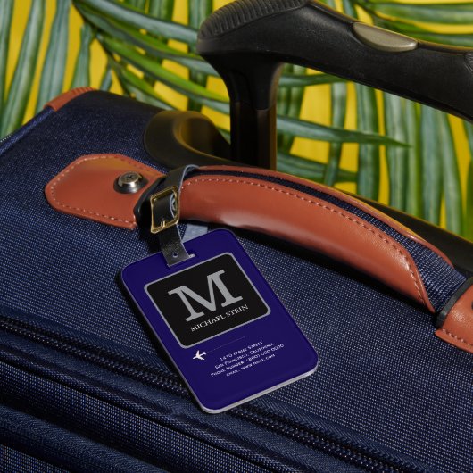Modernes Logo. Travel Monogram Blue Gepäckanhänger (Vorderseite Insitu 1)
