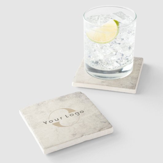 Modernes Logo Unternehmen Schwarz-weiß Marmor Steinuntersetzer (Seitenansicht)