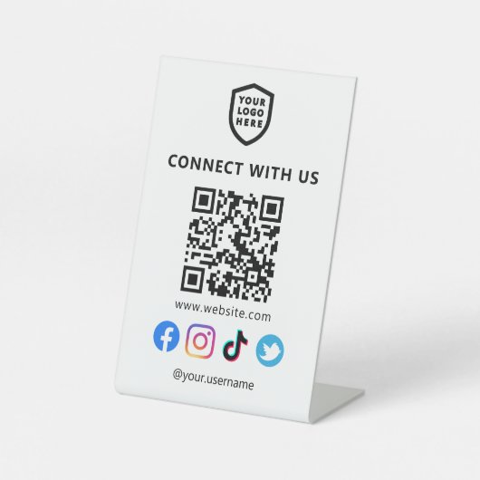 Modernes Logo | White Social Media QR-Code Sockelschild (Vorderseite)
