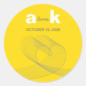 Modernes Loop Herz Einfache Liebe Lines Gelbe Hoch Runder Aufkleber (Vorderseite)