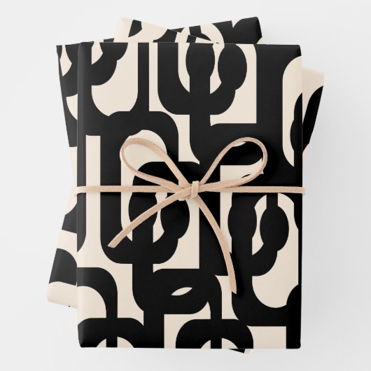 Modernes Loop-Muster aus dem Mittelalter in Schwar Geschenkpapier Set (Beispiel)