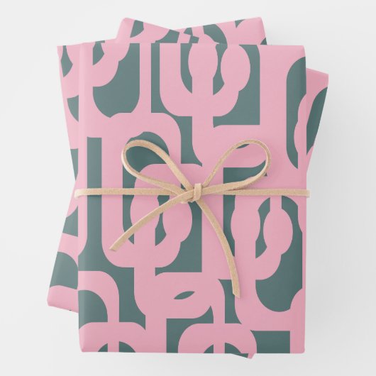 Modernes Loop-Muster aus dem Mittelalter, rosa und Geschenkpapier Set (Beispiel)