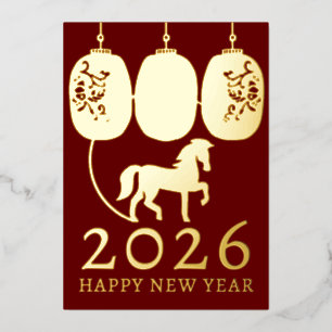 Modernes Lunar New Year Gold Horse Folien Feiertagskarte