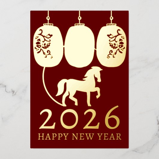 Modernes Lunar New Year Gold Horse Folien Feiertagskarte (Vorderseite)