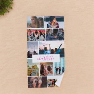Modernes, lustiges cooles 11-Foto Collage Grid ihr Strandtuch