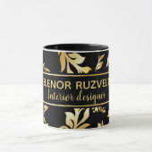 Modernes Lux Elegante Floral Damask Schwarzes Gold Tasse (Zentrum)