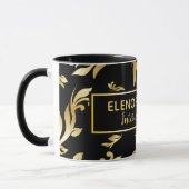 Modernes Lux Elegante Floral Damask Schwarzes Gold Tasse (Links)
