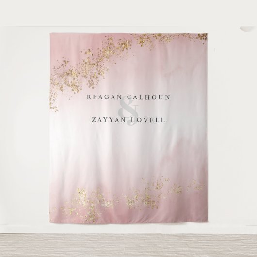 Modernes Luxe Gold Flecks Blush Pink Wedding Foto Wandteppich (Vorderseite)