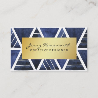 Modernes Luxe Goldgeometrisches Aquarell-Blau Visitenkarte