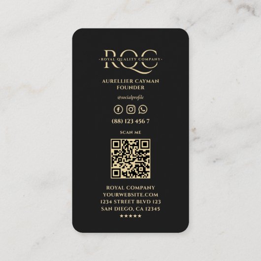 Modernes, luxuriöses Monogram Black Gold Ornament Visitenkarte (Rückseite)