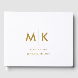 Modernes, luxuriöses Monogramm-Gold Gästebuch