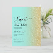 Modernes Luxus Gold Glitzer Mint Sweet 16 Einladung (Stehend Vorderseite)