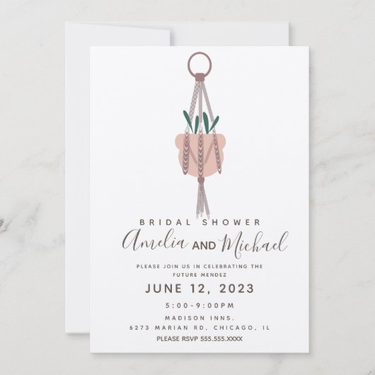 Modernes Macrame Pflanze Hanger Planter Brautparty Einladung (Vorderseite)