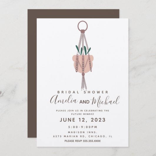 Modernes Macrame Pflanze Hanger Planter Brautparty Einladung (Vorne/Hinten)