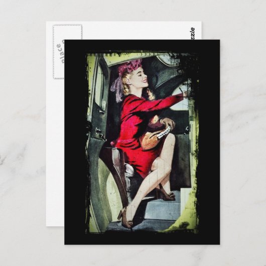 Modernes Mädchen in Nylons Postkarte (Vorne/Hinten)