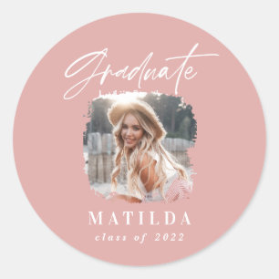 Modernes, mädchenhaftes rosa Skript-Foto mit eleg Runder Aufkleber