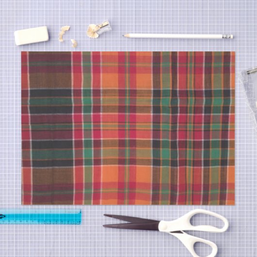 Modernes Madras Kariertes Orange Green Square Must Seidenpapier (Handwerk)