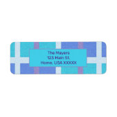 Modernes Madras Lila und blaues Label (Vorne)