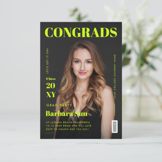 Modernes Magazin Cover Grad Party Graduation Party Einladung (Stehend Vorderseite)
