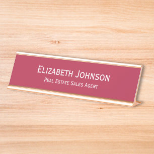 Modernes Magenta Beruflich Business Office Schreibtischnamensplakette