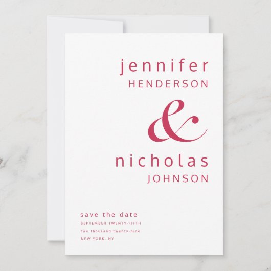Modernes Magenta Rotes Ampersand Foto Save The Date (Vorderseite)
