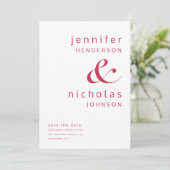Modernes Magenta Rotes Ampersand Foto Save The Date (Stehend Vorderseite)