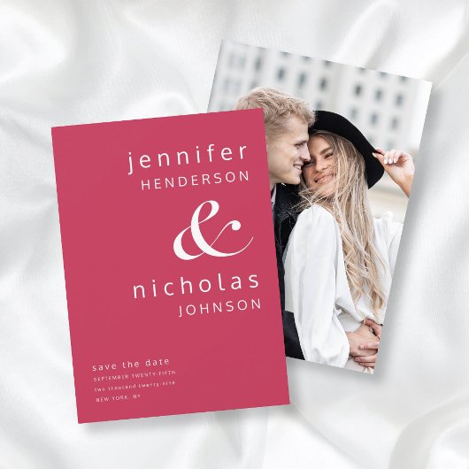 Modernes Magenta Rotes Ampersand Foto Save The Date