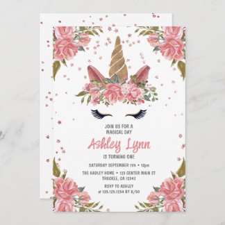 Modernes magisches Blumenhorn 1. Geburtstag Einladung