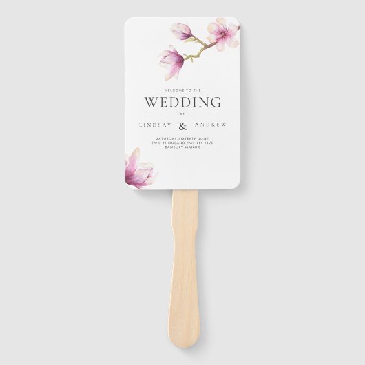 Modernes Magnolia Hochzeitsprogramm Hand Fan Fächer (Vorderseite)