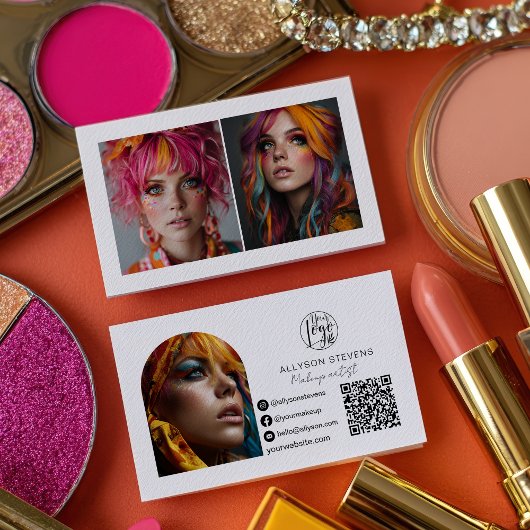 Modernes Make-up 3 Foto Social Media-Logo qr Visitenkarte
