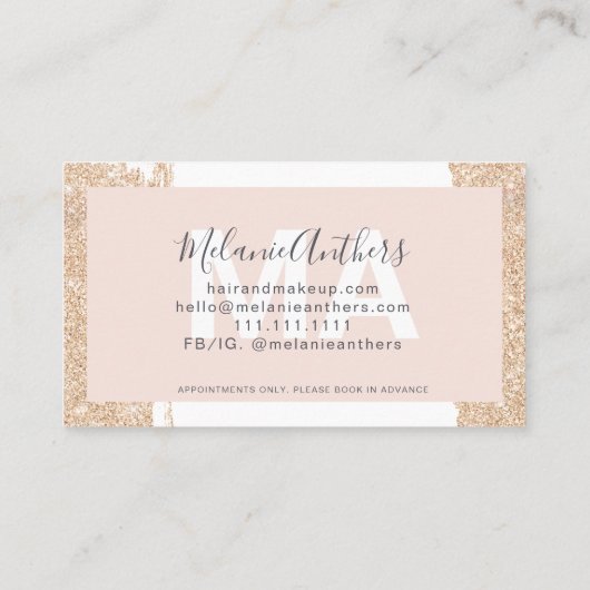 Modernes Make-up Haar Gold Glitzer Pinsel rosa Rah Visitenkarte (Rückseite)