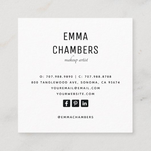 Modernes Makeup-Artist-Foto Quadratische Visitenkarte (Rückseite)