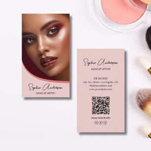Modernes Makeup-Künstler-Foto QR Pink Visitenkarte
