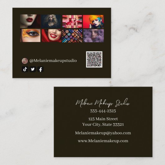 Modernes Makeup Studio & QR Code Mitteilungskarte (Vorne/Hinten)