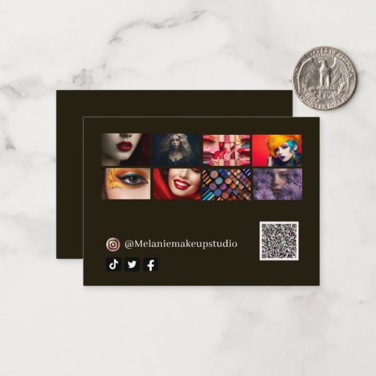 Modernes Makeup Studio & QR Code Mitteilungskarte (Vorderseite/Rückseite Beispiel)