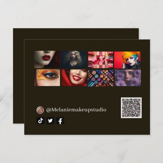 Modernes Makeup Studio & QR Code Postkarte (Vorne/Hinten)