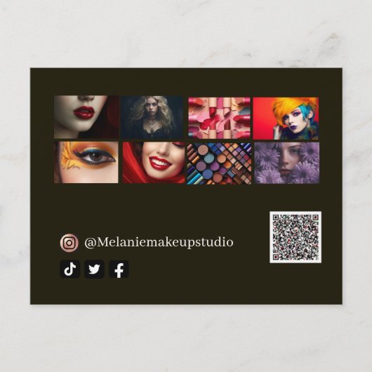 Modernes Makeup Studio & QR Code Postkarte (Vorderseite)