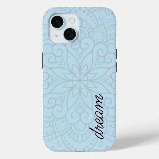 Modernes Mandala Dusty Blue Script Case-Mate iPhone Hülle (Rückseite)