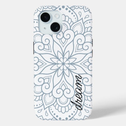 Modernes Mandala Dusty Blue Script Case-Mate iPhone Hülle (Rückseite)